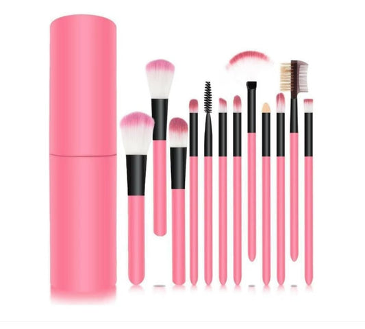 Set pensule pentru machiaj, în tub, roz, 12 buc