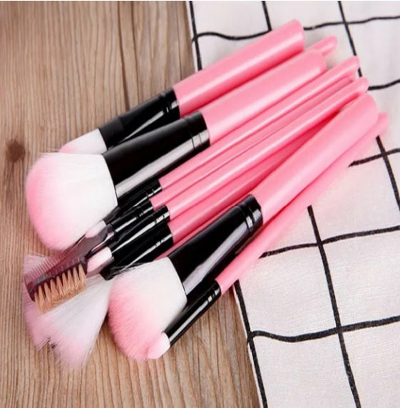 Set pensule pentru machiaj, în tub, roz, 12 buc