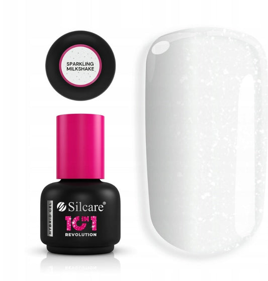 Baza / HYBRID GEL Silcare Revolution 10 in 1- SPARKLING MILKSHAKE , 15 GR (ALB LAPTOS CU SCLIPICI)