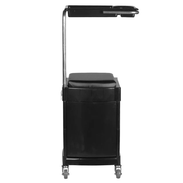 Carucior pedichiură cu 2 sertare și tăviță, design negru elegant