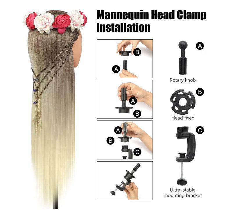Cap practica manechin, Ombre, 65cm, par des, pentru frizerie/coafor, cu suport