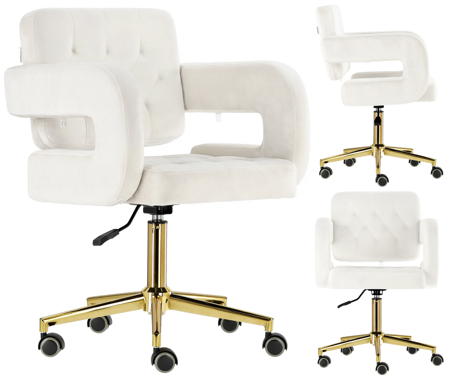 Scaun profesional Amalfi alb cu baza aurie mobila si design elegant