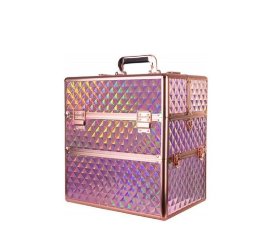Geanta manichiură - cosmetice - XXL - model holografic roz