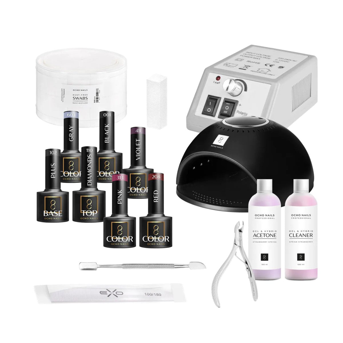 Kit unghii hibrid Ocho Nails | cu lampa UV si freza unghii