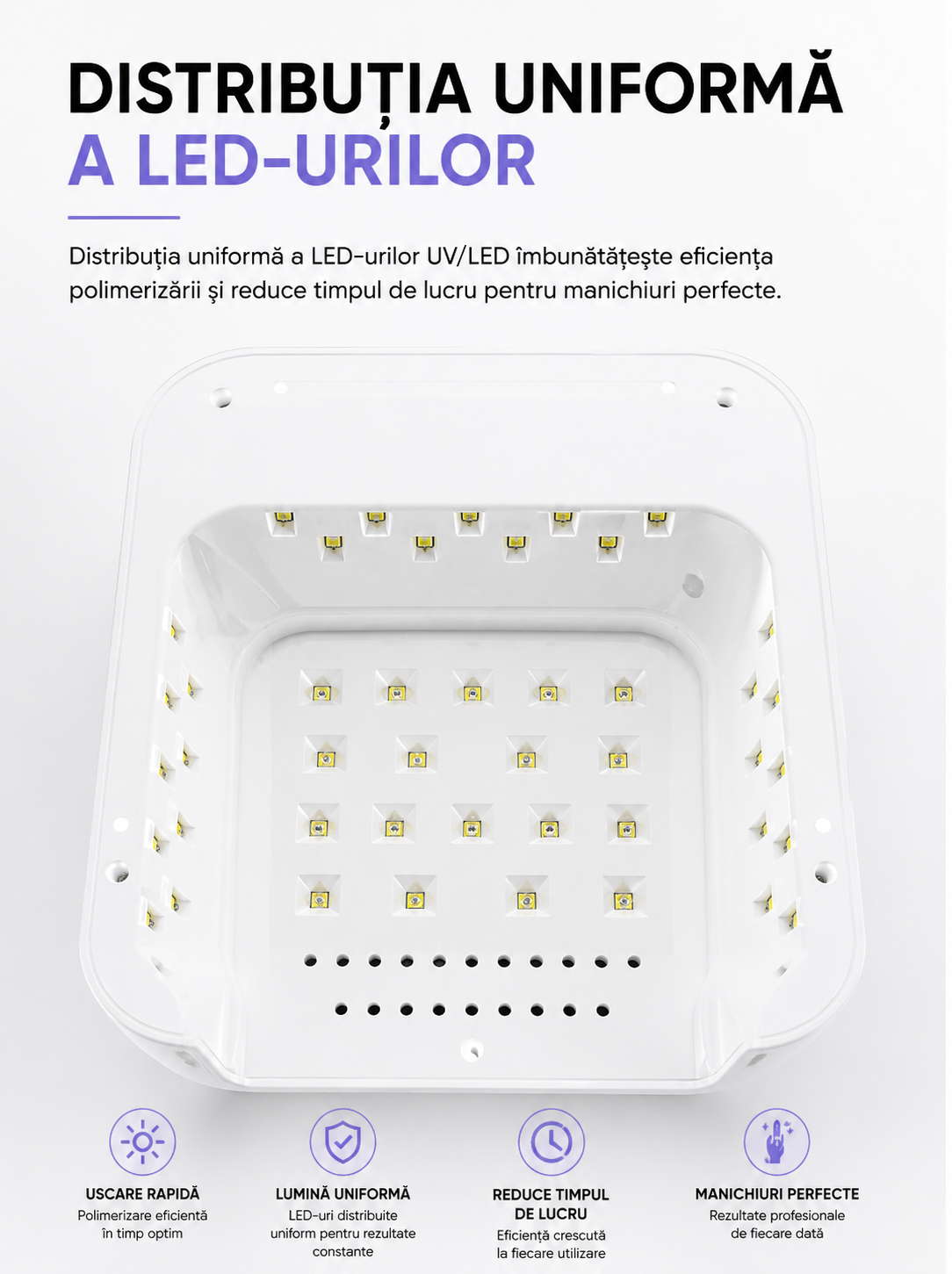 Schema de distributie a LED-urilor in interiorul lampii BLUEQUE L19 pentru polimerizare uniforma