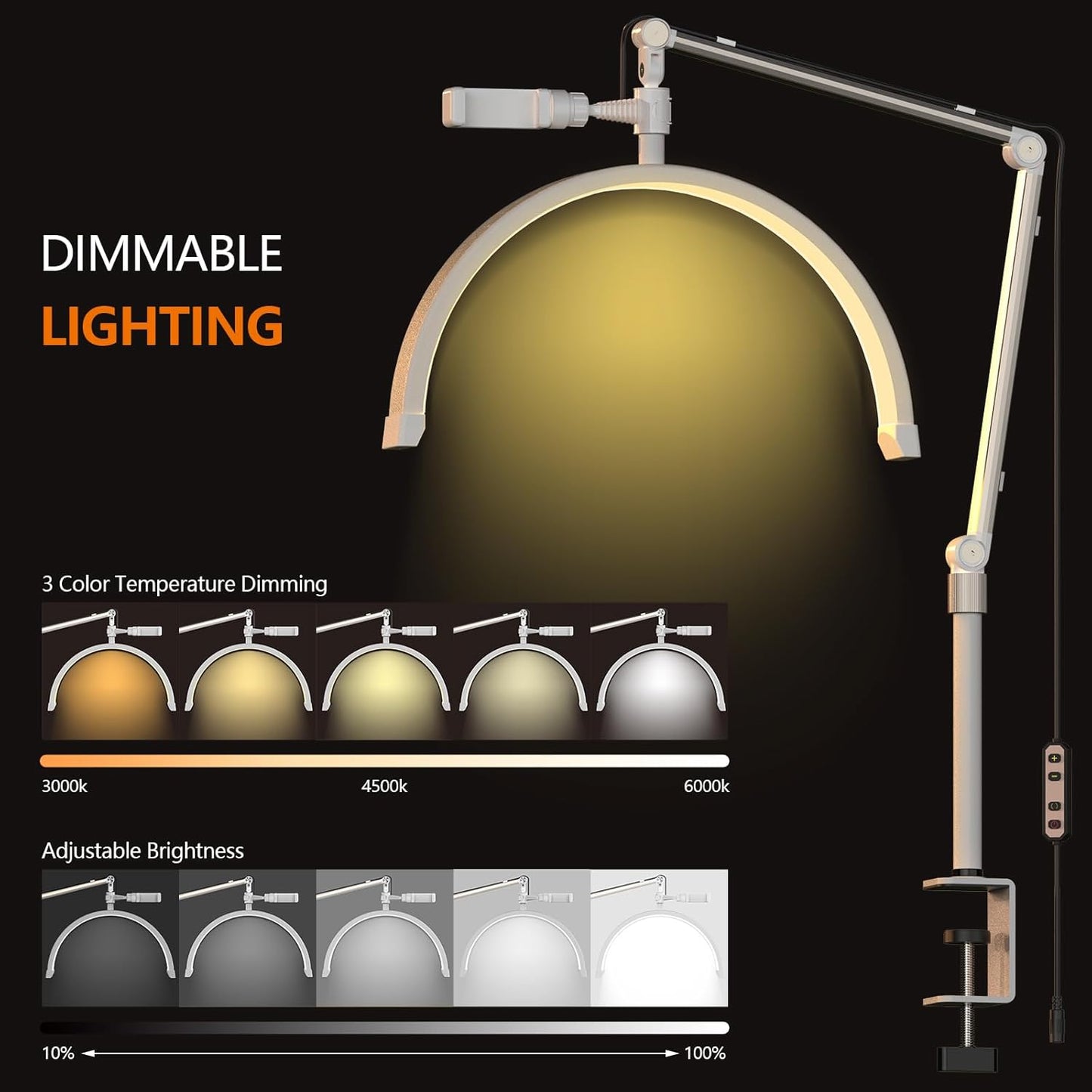Lampa SEMILUNA Led , cu prindere de masa / pat - Alba , MOON LIGHT