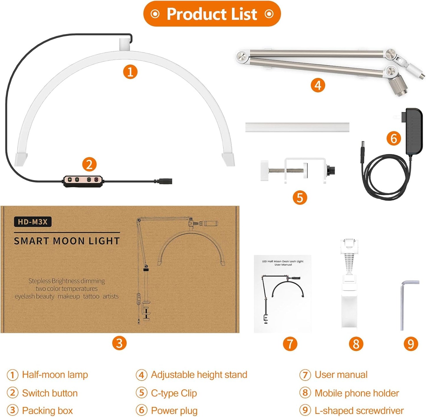 Lampa SEMILUNA Led , cu prindere de masa / pat - Alba , MOON LIGHT