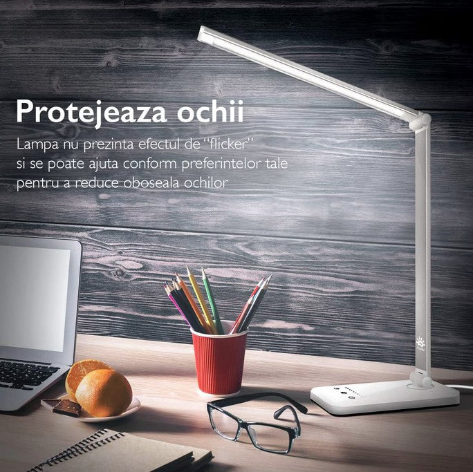 Lampa De Birou LED | 10 Nivele Intensitate, pliabila | Incarcare Wireless Telefon