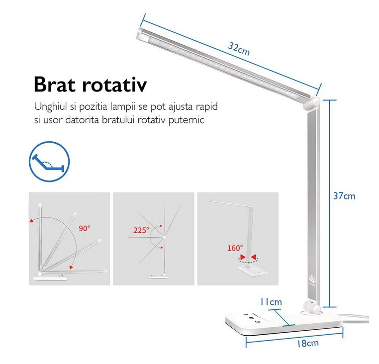 Lampa De Birou LED | 10 Nivele Intensitate, pliabila | Incarcare Wireless Telefon