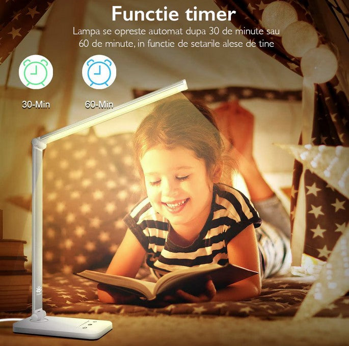 Lampa De Birou LED | 10 Nivele Intensitate, pliabila | Incarcare Wireless Telefon