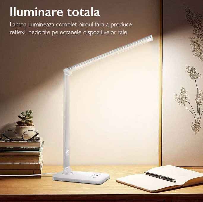 Lampa De Birou LED | 10 Nivele Intensitate, pliabila | Incarcare Wireless Telefon