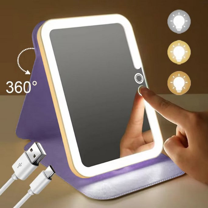 Oglinda cosmetica | LED | 3 tipuri de lumina-Pliabila-USB | 22 x 16 cm