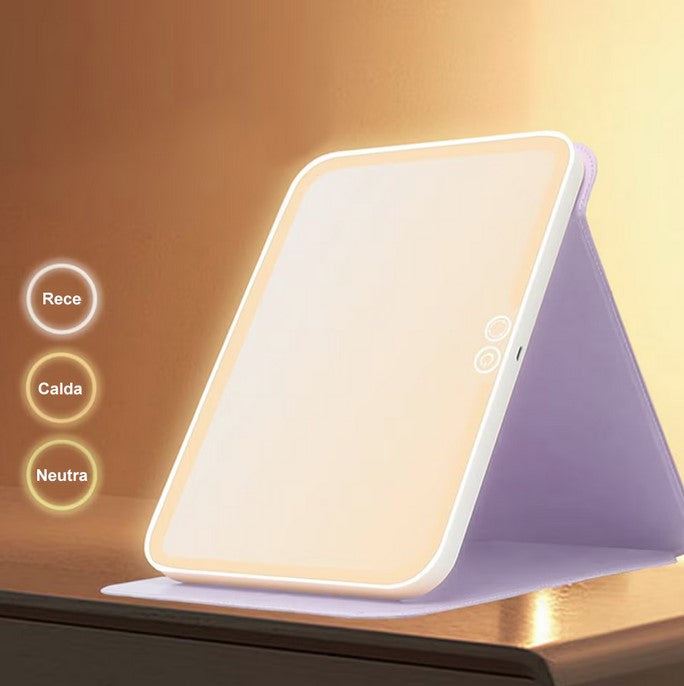Oglinda cosmetica | LED | 3 tipuri de lumina-Pliabila-USB | 22 x 16 cm