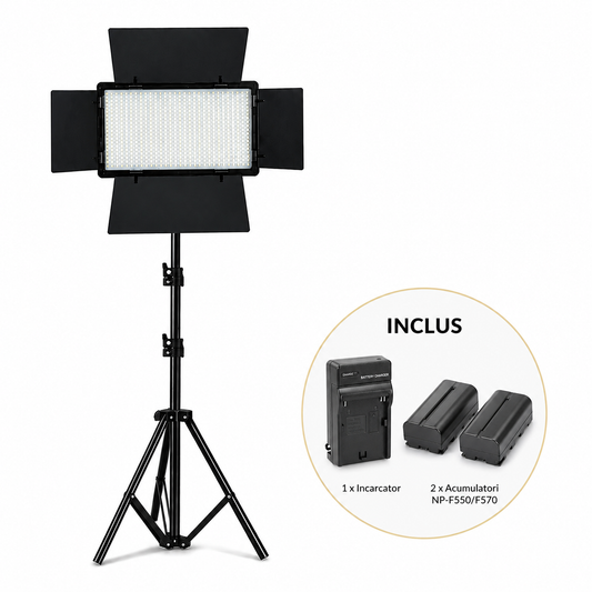 Panou LED Profesional Bi-Color 800 LED, Trepied 200 cm si Kit Dual Acumulatori Inclus | Foto-Video