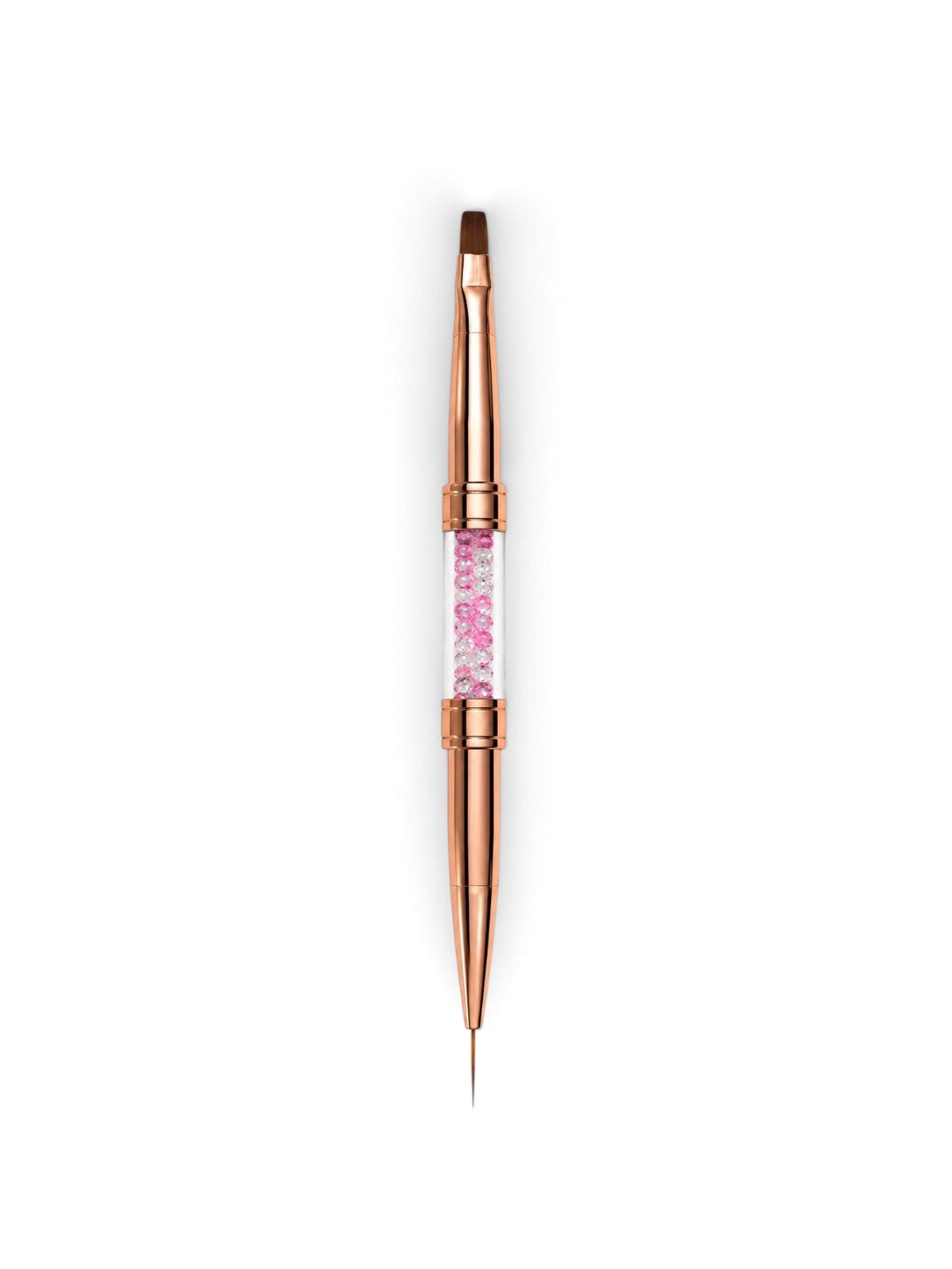 Pensula Duala Manichiura Rose Gold cu Cristale – Capat Liner 9 mm & Capat Drept Gel/Acril
