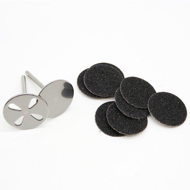Disc metalic Pododisc 25 mm din otel inoxidabil alaturi de rezerve abrazive autoadezive de unica folosinta pentru pedichiura.