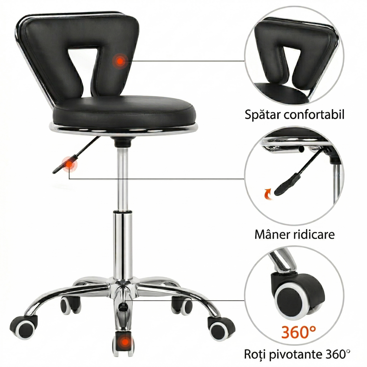 Scaun Rotativ Profesional, Design V-Shape, Suport Lombar – Negru/Alb