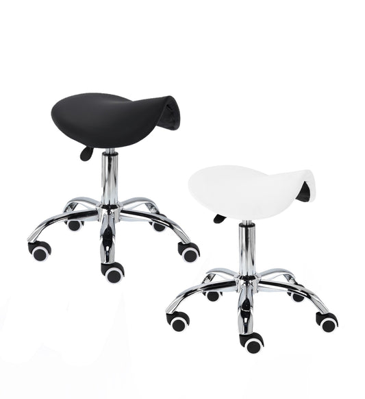 Taburet cosmetic pentru coafor | scaun tip șa | baza metalica