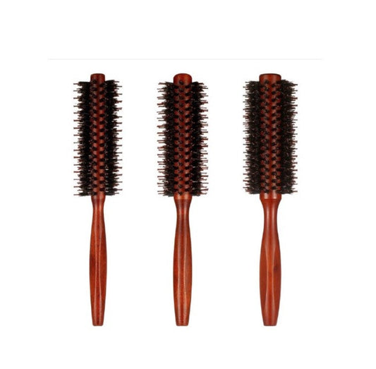 Set 3 perii rotunde din par natural, maner lemn, multicolor