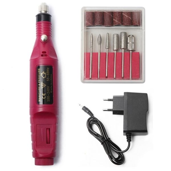 Kit aparate manichiura - freza unghii, aspirator praf, lampa uv, Roz