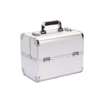 Geanta medie cosmetice, tip valiza aluminiu, silver