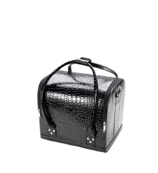 Geanta cosmetice cu organizator, aspect piele crocodil, Beauty Case