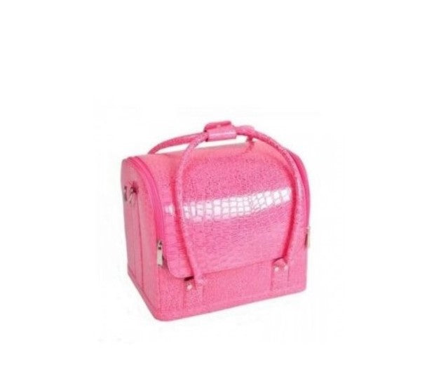 Geanta cosmetice cu organizator, aspect piele crocodil, Beauty Case