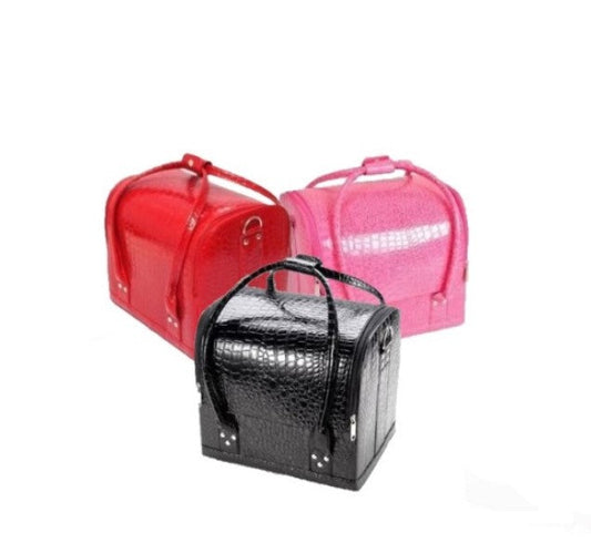 Geanta cosmetice cu organizator, aspect piele crocodil, Beauty Case