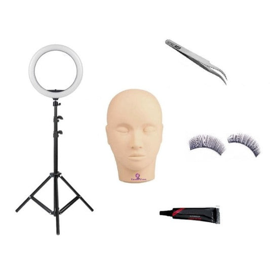 Kit gene false de incepatori cu Ring Light , cap practica, gene banda