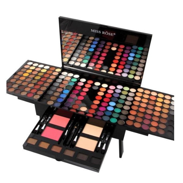Trusa machiaj, Miss Rose 190 culori, farduri, blush, eyeliner, pudra