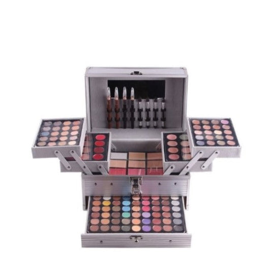 Trusa machiaj 196 nuante, geanta mare Miss Rose, Argintiu