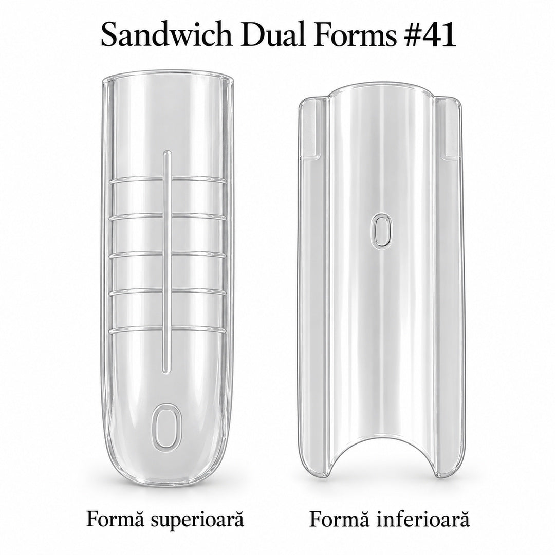 Formă superioară cu linii de ghidaj și formă inferioară transparentă, model Sandwich Dual Forms #41 pentru extensii pătrate lungi.