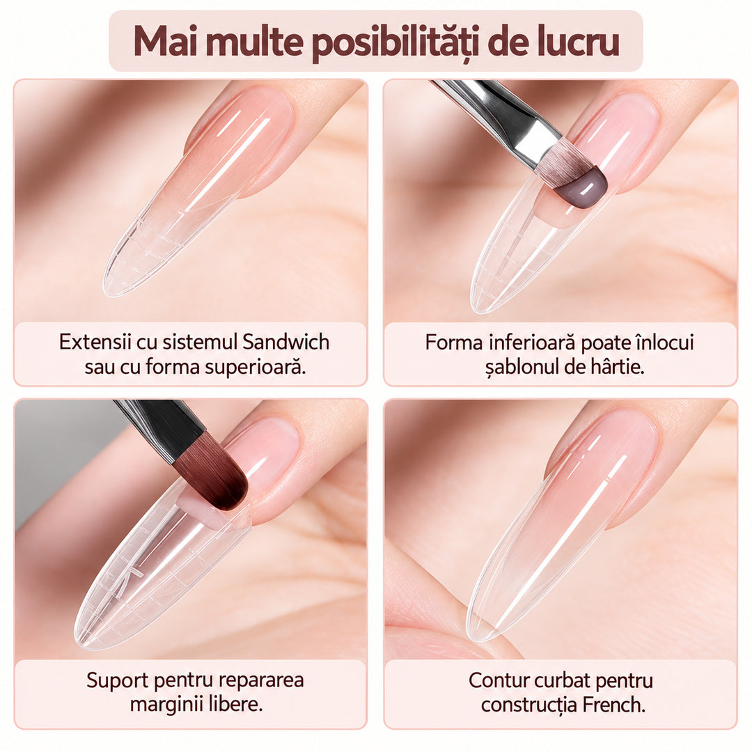 Exemple de utilizare a formelor Sandwich Dual Forms #38 pentru modelarea extensiilor de unghii.