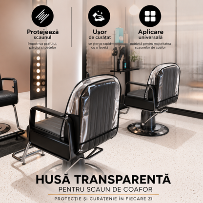 Protectie spatar scaun / Husa Transparenta PVC pentru Spatar Scaun Coafor / Barber – Semicerc 50 cm