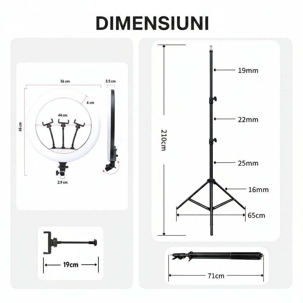 RING LIGHT LED 56cm, 55w, trepied 2m, telecomanda