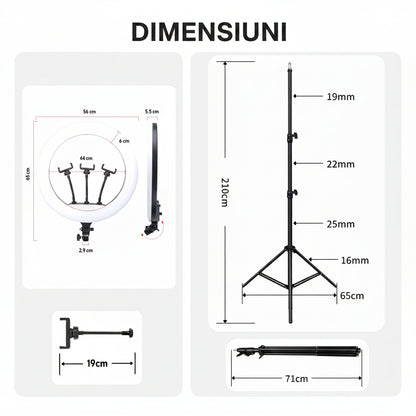 RING LIGHT LED 56cm, 55w, trepied 2m, telecomanda