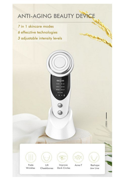 Aparat pentru intinerirea pielii | 7in1 | masaj facial, lifting, anti rid, lumina led, curatare pori, indepartare riduri si cearcane