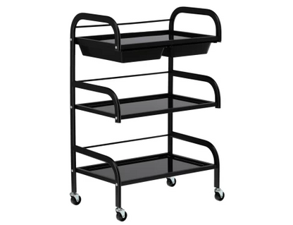 Carucior salon profesional – 3 rafturi, ergonomic si durabil - ST029 - Alb/Negru