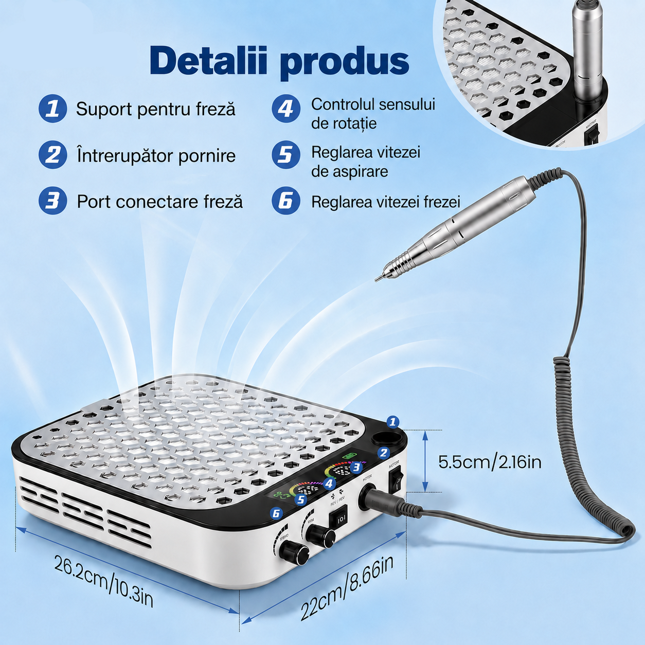 Freza Electrica cu Aspirator Integrat 858-18Plus – 80W, Acumulator Reincarcabil
