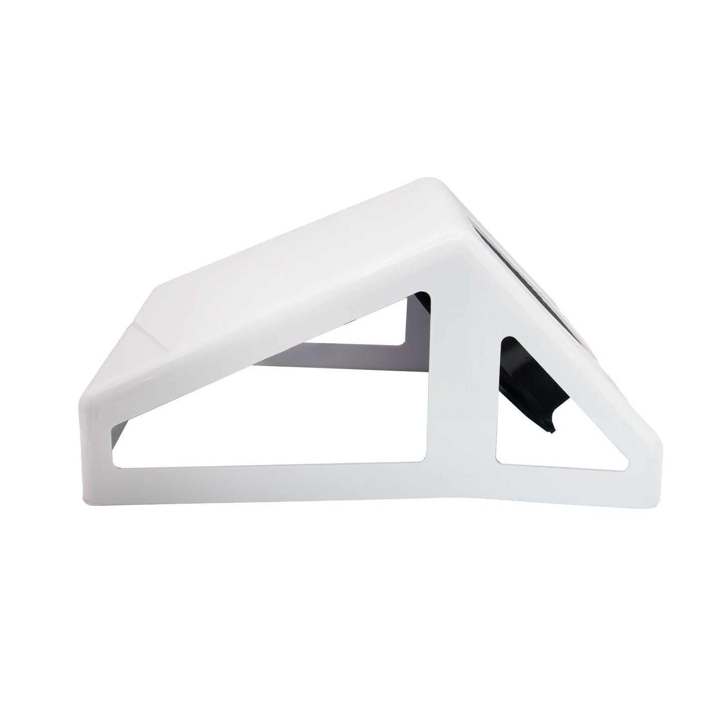 Profil lateral al aspiratorului de praf alb pentru manichiura, evidențiind forma ergonomica de masa Ideal Beauty.