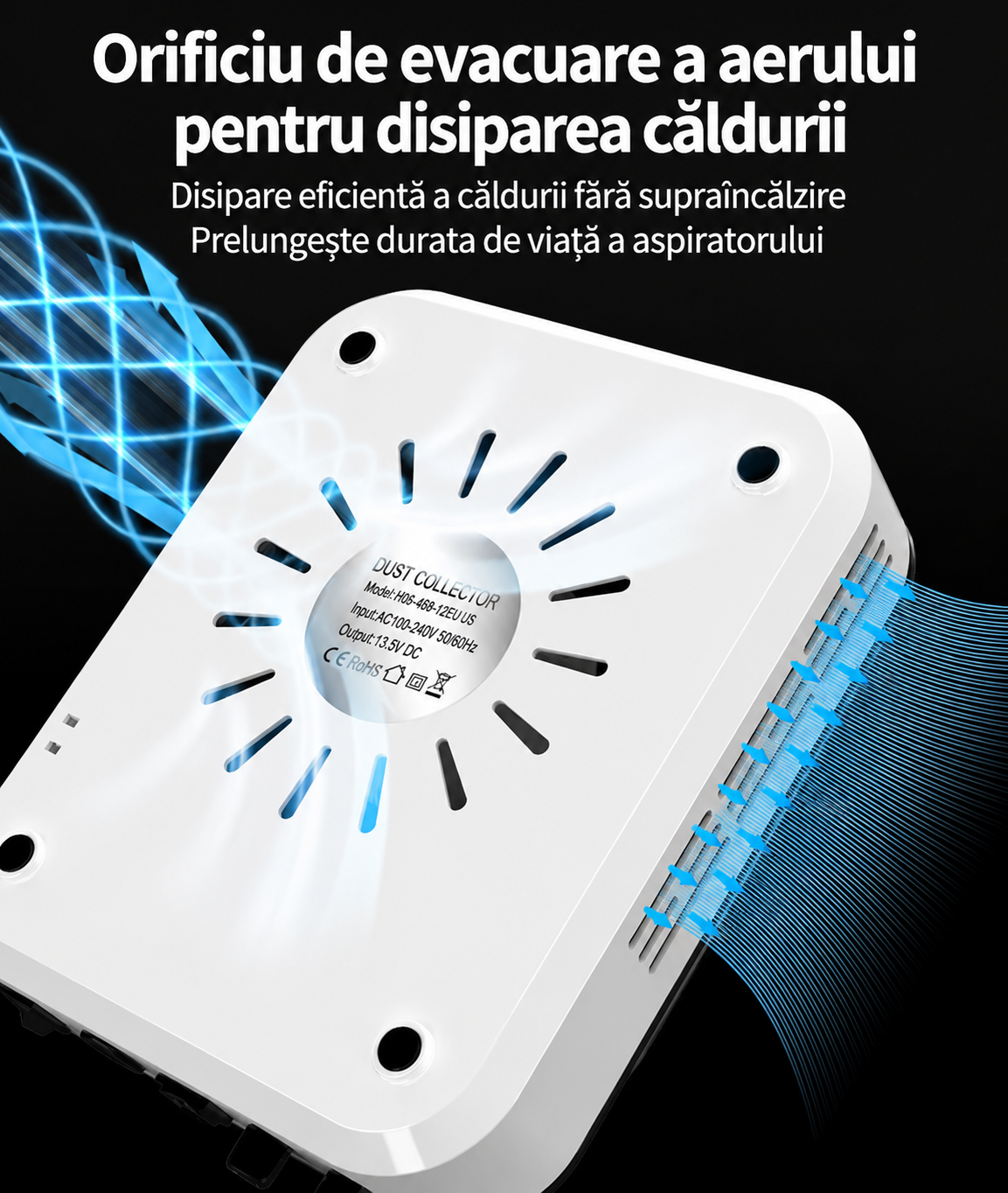 Aspirator manichiura cu sistem de racire si evacuare aer laterala pentru protectie supraincalzire si motor puternic rezistent