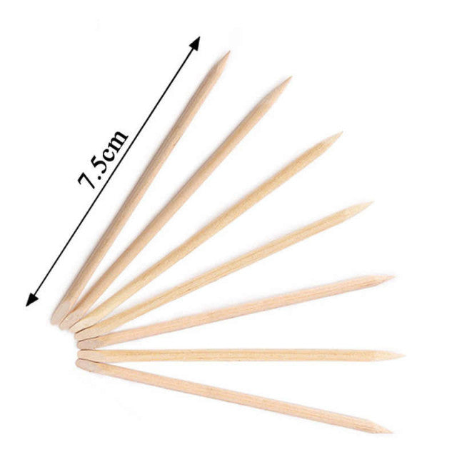 Set 10 bete - lemn natural portocal pentru impins cuticula – capete duble, rezistente, ideale pentru nail art