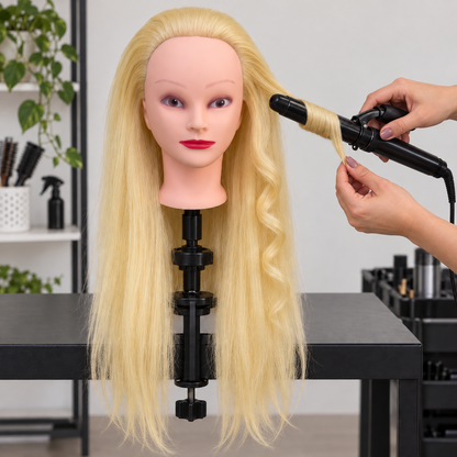Cap de practica manechin cu par natural 100%, blond/saten, se poate ondula si folosi placa, 65-70 cm