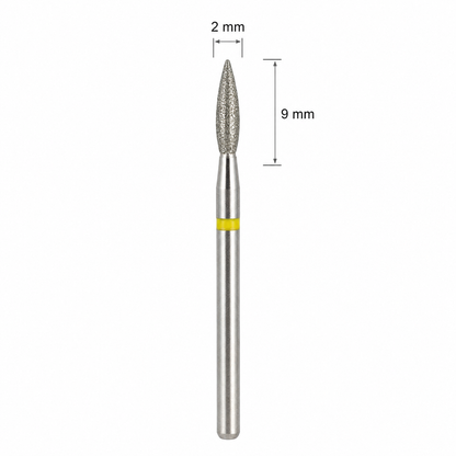 Capat Freza Diamantat Flacara Galben 2 x 9 mm – Bit Abrazivitate Foarte Fina