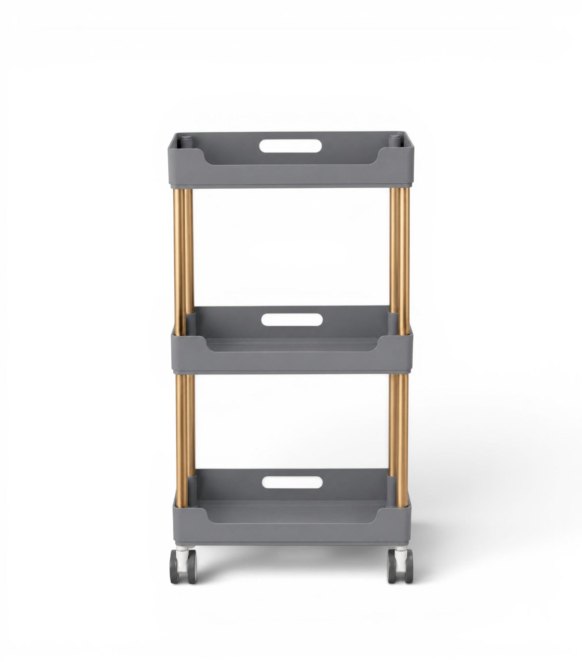 Ucenic / Carucior Salon Modern – 3 Rafturi Spatioase, Baza pe Roti, Gri / Auriu, 86 cm