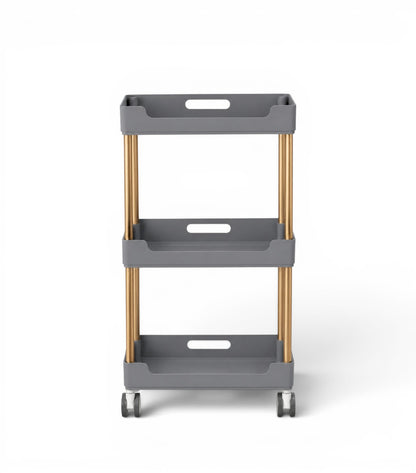 Ucenic / Carucior Salon Modern – 3 Rafturi Spatioase, Baza pe Roti, Gri / Auriu, 86 cm