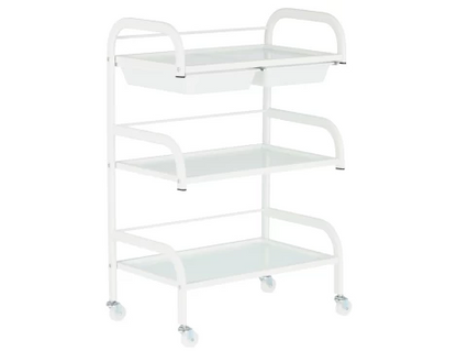 Carucior salon profesional – 3 rafturi, ergonomic si durabil - ST029 - Alb/Negru