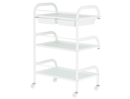 Carucior salon profesional – 3 rafturi, ergonomic si durabil - ST029 - Alb/Negru