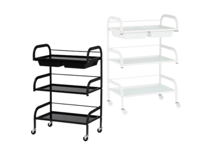 Carucior salon profesional – 3 rafturi, ergonomic si durabil - ST029 - Alb/Negru