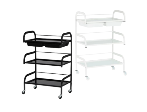 Carucior salon profesional – 3 rafturi, ergonomic si durabil - ST029 - Alb/Negru